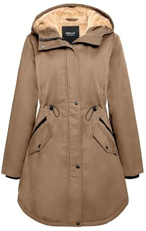 OROLAY Giacca Parka Donna Imbottita con Cappuccio, Fatta di Pile, Antivento per Inverno, Tasche Multiple, Ideale per Outdoor