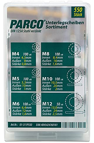 PARCO Unterlegscheiben Sortiment DIN125 A vz. 550 Stück