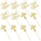 NUOBESTY 24pcs Golden God Bless and Cross Cupcake Toppers Glitter Cake Picks for Fruit Food Dessert Appetizer Baptism Christening Party Decors