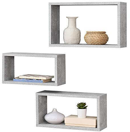 [en.casa] Wandregal Mandal 3er Set Regale in verschiedenen Größen Spanplatte Betonoptik