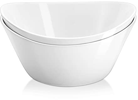 Yedio Lot de 2 saladiers, bols de service en porcelaine de 1,18 l pour cuisine, grands bols blancs pour soupe, flocons d'avoine, pâtes, collations, passent au micro-ondes et au lave-vaisselle