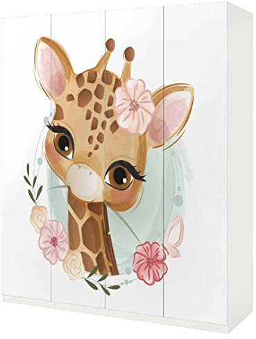 MyMaxxi | Klebefolie Möbel kompatibel mit IKEA Pax Schrank 4 Türen | Motiv Kinder Giraffe Tiere | Möbelfolie selbstklebend | Dekofolie Tattoo Aufkleber Folie für Schlafzimmer und Kinderzimmer