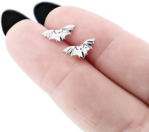 Fledermaus Ohrringe Silber 925 Damen, Kleine Fledermaus Ohrstecker, Tier Ohrringe, Gothic Schmuck, Halloween Schmuck