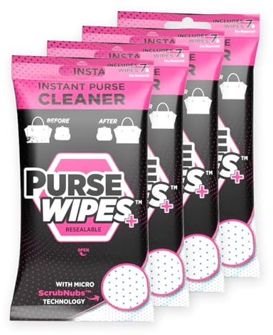 SneakERASERS: PurseWIPES Purse Cleaner Wipes - Portable Leather Wipes for Bags, Purses, and Backpacks, Dirt and Scuff Remover with Innovative ScrubNubs, Perfect for Quick Cleaning, (28 wipes)