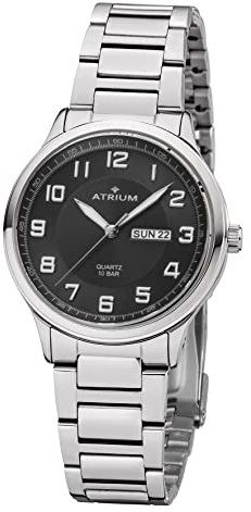 Atrium Herren-Armbanduhr Edelstahl Analog Quarz 10 bar mit Edelstahl Armband und Wochentag Datum Anzeige Silberfarben A39-31
