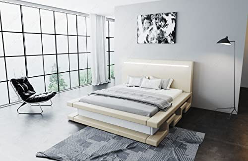 Sofa Dreams Wasserbett Faenza mit beheizbarer Wasserbettmatratze und kompletter Technik LED Beleuchtung 140x200 160x200 180x200 200x200 200x220 (200 x 220 cm, Beige-Weiß)