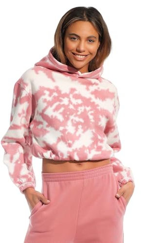 Light & Shade LSLSWT030 Women's Tie-Dye Cropped Hooded Top, Mauve Pink, X-Large