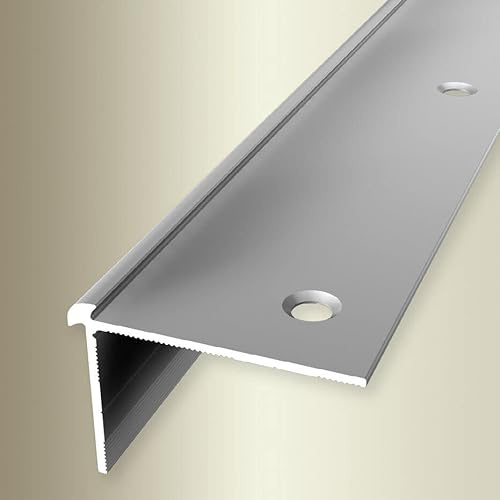 PROVISTON | Treppenkantenprofil | Breite: 39 mm | Höhe: 2.5 mm | Länge: 2500 mm | Aluminium eloxiert | Glatt | Sollbiegestelle | Silber | Doppelt Versetzt Versenkt Gebohrt