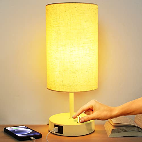 Allesgute LED Nachttischlampe Dimmbar mit Ladefunktion, Klein Tischleuchte mit USB A+Typ-C-Anschlüssen, E27 Tischlampe Weiß Rund für Schlafzimmer, Wohnzimmer, Geschenk (inkl. 8W Warmweiß Glühbirne)