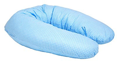 ENRIS Stillkissen blau-weiß - 190x76 cm I Großes Lagerungskissen Baby, Allergikerfreundliches Schwangerschaftskissen zum Stillen, Seitenschläferkissen mit Bezug aus Baumwolle, Oeko-TEX Stillhörnchen