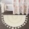 Boho Badezimmerteppich, halbrund, Baumwolle, Badematte mit Quasten, handgewebt, böhmische Teppiche mit Teppich, rutschfestes Pad, waschbar, Badteppiche für Badezimmer, Dusche, 50.8x81.3 cm, Weiß