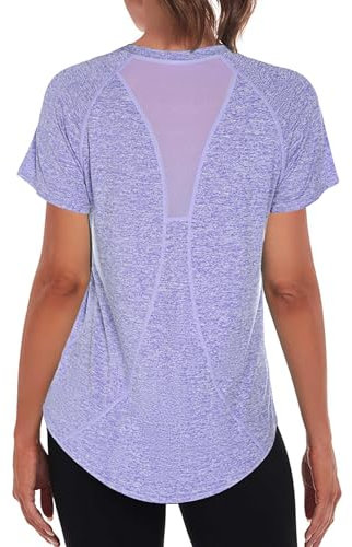 Wayleb Maglietta Sportiva T-Shirt Donna Maniche Corte per Allenamento Estive Asciugatura Rapida T Shirt Palestra Fitness Yoga Running Tee Top Viola,XL