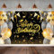 Happy Birthday Geburtstagsbanner Schwarz Gold, 180 x 110cm Happy Birthday Hintergrund Banner, Große Geburtstag Banner Zeichen Poster für Jungen Mädchen Party Deko