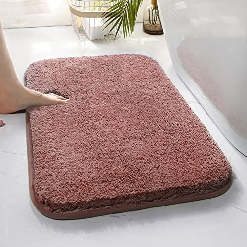 Weicher Plüsch-Badteppich, dicke, zottelige Badematte, saugfähiger Mikrofaser-Teppich, rutschfeste Bodenmatte, fusselfreier Teppich for Duschwanne, Badezimmer, Wohnzimmer, maschinenwaschbar, rot, 80 x