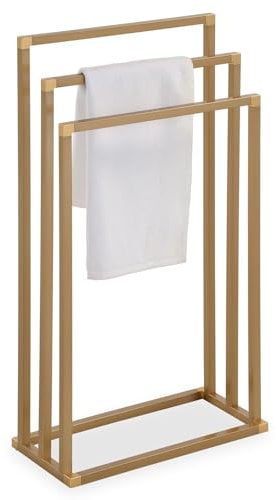 IDIMEX Porte-Serviettes sur Pied KUNO Portant pour vêtements et Linge de Salle de Bain avec 3 Niveaux d'étendage sur différentes hauteurs, Structure en métal laqué Or