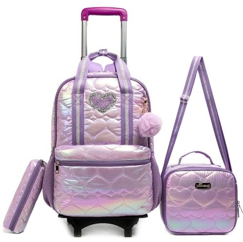 HTgroce schulranzen trolley mädchen, schulranzen mit rollen, kinderrucksack mädchen 8 jahre