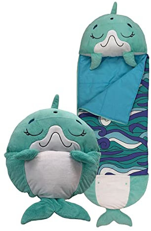 Happy Nappers Kinder-Schlafsack – Disco-Delfin – Plüschtier, bequemer Schlafsack und Flauschiges Kissen, Alles in einem – schönes Geburtstagsgeschenk – ideal für Spielzeit, Nickerchen, Übernachtungen