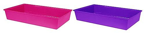 JMS we create smile (Set of 2) Medium Open Plastic Cat Litter Tray 42 CM Pet Toilet Kitten Easy Clean Portable Loo/Potty Training Tray for Cats (Purple+ Pink)