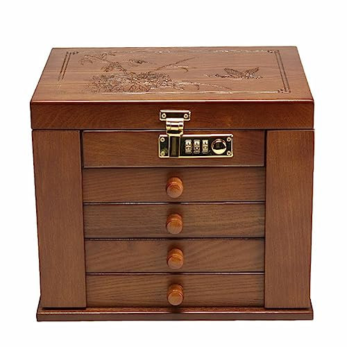 Armoire à bijoux en bois - 5 couches - Boîte à bijoux en bois - Avec serrure et miroir