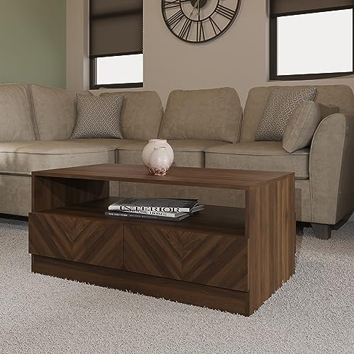 GFW Catania Floor Coffee Table & TV Unit Entertainment Room With Storage Space Wooden Coffee Table Suitable For Living Room & Hallway & Bedroom Royal Walnut Wood, D52.9 x H41.5 x W94cm
