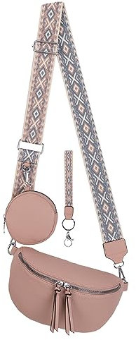 Bauchtasche Umhängetasche Crossbody-Bag Hüfttasche Kunstleder Italy-Design (PINK)