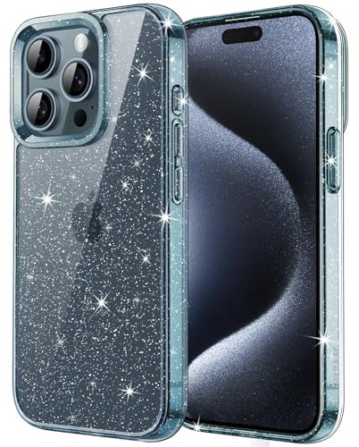 JETech Glitzer Hülle für iPhone 15 Pro Max 6,7 Zoll, Bling Glitter Stoßfest Handyhülle, Niedliche Glitzernde Schutzhülle für Frauen und Mädchen (Blau)