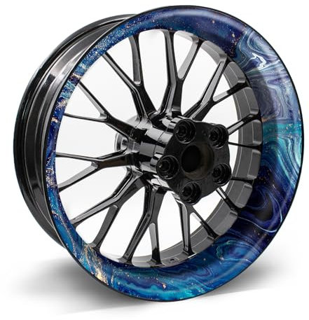 4-teiliges Felgenbettaufkleber Set für 17 Zoll Felgen Komplett Dekor Folie für Motorrad Felgenrandaufkleber selbstklebend wasserfest uv-beständig MR021 (06-03 Marmor Blau)
