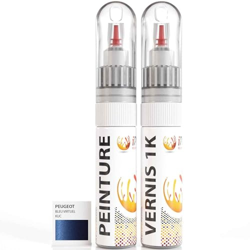 ipixline Kit Retouche Peinture Carrosserie Voiture - Stylo Correcteur Peinture Auto 30 ml, Vernis Brillant 1k 30 ml - Compatible avec Peugeot - Bleu Virtuel KUC