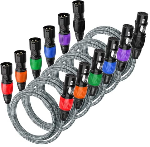 huaham XLR Kabel 6Pack 2m, Mikrofonkabel Nylon geflochtene XLR Stecker auf Weiblich Balancierte 3-PIN Mikrofonkabel kompatibel mit Mixer, Aufnahmestudio, Lautsprechersystemen und mehr