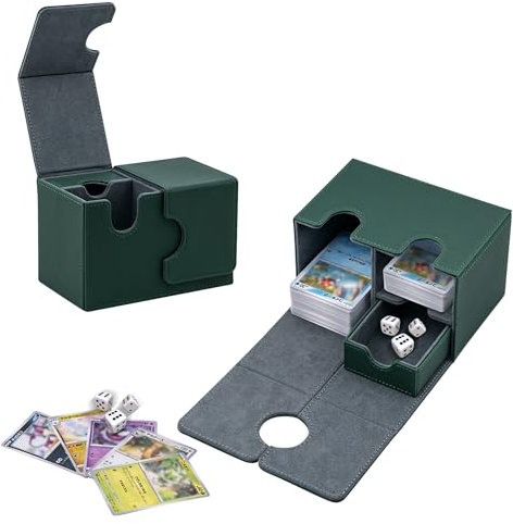 Tolesum Card Deck Box for MTG, Kartenbox mit Würfel Tray, Gathering Aufbewahrungsbox für 200+Karten, PU Leder Starkes Magnetic Sammelkarten Box Kompatibel Magic Commander TCG Karten -(Grün)