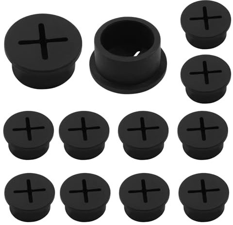 Hitefu 12Pcs 3/4 Inch Rubber Desk Grommet, Flexible Wire Cord Grommets, Silicone Cable Hole Cover for Office Desk Table Furniture Wall Organizer (Black)