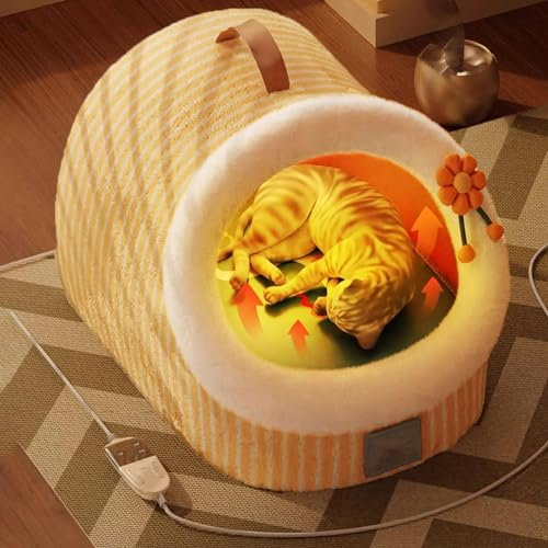 Elektrisch beheiztes Haustierhaus für Katzenwelpen, Katzenbett mit einstellbarer Temperatur, rutschfester Unterseite und kausicherem Kabel, beheizte Katzenhäuser für Katzen und Welpen im Freien L