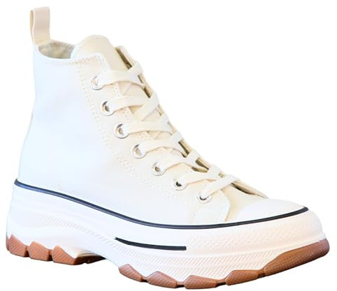 IVACHY Womens Sneakers Ladies High and Low Top Chunky Platform Wedge Trainers Walk Casual Daily Wear Comfy Shoes Size UK Beige