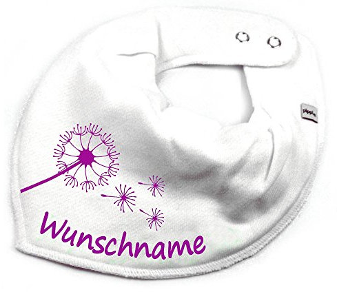 HALSTUCH mit Namen oder Text personalisiert für Baby oder Kind aus Baumwolle in Einheitsgröße Pusteblume weiß