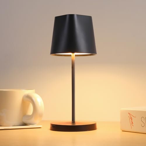 Quntis LED Tischlampe Kabellos, Touch Dimmbar Akku Tischleuchte USB Aufladbar, 3000K/4000K Doppelte Farbtemperatur, IP44 Wasserdichte Outdoor Tischlampe für Esstisch Camping Balkon, Schwarz -1 Stück
