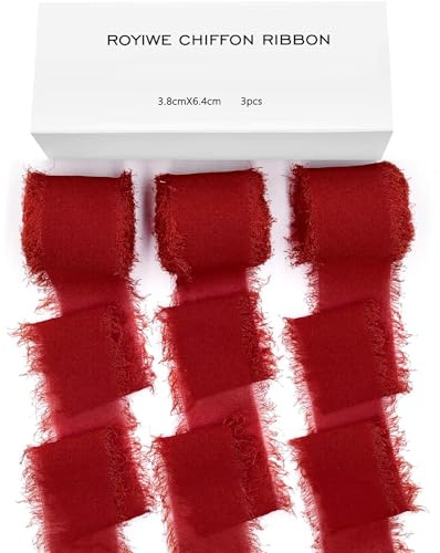 Lot de 3 rouleaux de ruban en mousseline de soie - 3,8 cm x 19,2 m - Pour le bricolage - Rouge