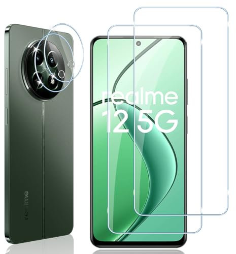 Locofun Pellicola Vetro Temperato per Realme 12 5G / Realme 12x 5G e Protezione Lente Fotocamera, Durezza 9H Pellicola Protettiva Film [2+2 Pezzi], Anti Graffi Protezione Schermo