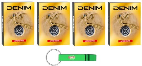 4 x DENIM Classic After Shave Gold, After Shave Perfekt, um die Haut frisch zu halten, 100 ml + Schlüsselanhänger von Beni Culinari