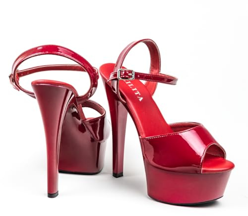 Sandali da donna con tacco alto da 15 cm, Colore: rosso, 35 EU