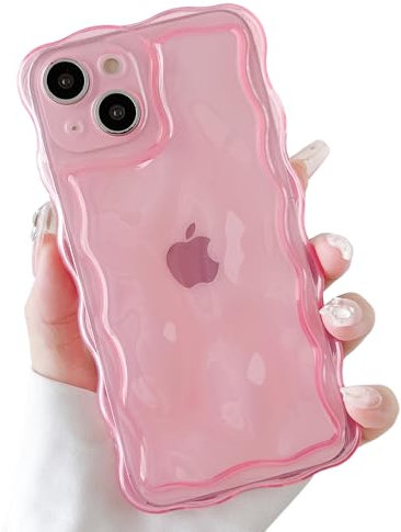 ZTOFERA Wavy Case for iPhone 14, Cute Wave Frame 3D Ripple Design Clear Soft TPU Protective Bumper Lightweight Anti-Yellowing Shockproof Cover for Girls Women, Clear Pink