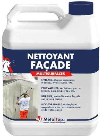Métaltop - Nettoyant Facade - 1 L - Action rapide sur dépôts verts, mousses et souillures
