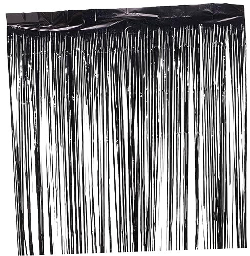 SEWOART Vorhänge Deko 2st Regenvorhang Schwarze Lametta-vorhänge Fransenvorhang Aus Silberfolie Fransen Girlande Schwarze Kulissenvorhänge Metallische Lametta-türvorhänge Party Das Haustier Black