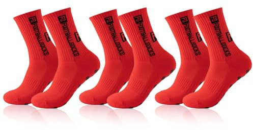 3 Paare Fußballsocken für Herren Damen Anti Rutsch Grip Fußball Socken für Herren Damen Sportsocken Fußball Absorbiert Schweiß 39-46 Atmungsaktiv Laufsocken Kompression Elastische Socken(Rot)