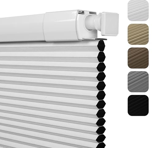 Sulugood No Drill No Tools Blackout Cellular Shades Easy to Install for Indoor Windows Cordless Honeycomb Blinds Thermal Insulated Noise Reduction,White,Custom Size