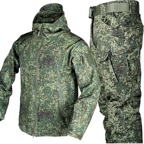 Generisch Militärische Softshell-Anzüge Taktische Jacke Und Hose Armee-Kampfanzug Wasserdichtes Camouflage-Uniform-Set FüR Männer Jacke Hose Jagdbekleidung Draussen Kapuzenpullover