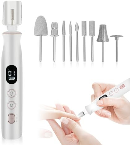 Lime à ongles électrique sans fil portable 10 000 tr/min Lime à ongles électrique pour ongles en gel avec 10 vitesses, lumière LED, affichage LED, avec 10 embouts de perçage