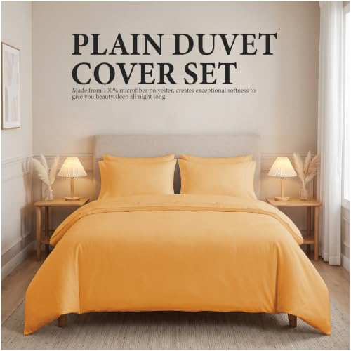 Ev Dekor Single Duvet Cover Set – Brushed Microfiber Bedding- Plain Dye Quilt Cover with Pillowcase - Ochre