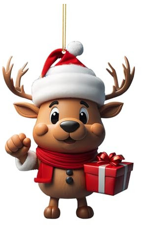 Christbaumkugeln, Niedlicher Weihnachtsbaum Anhänger, 2D Acryl Cartoon Weihnachtselch Anhänger, Weihnachten Deko Geschenk, Spaß Weihnachtsanhänger Deko, Auto Weihnachtsschmuck (I, One Size)