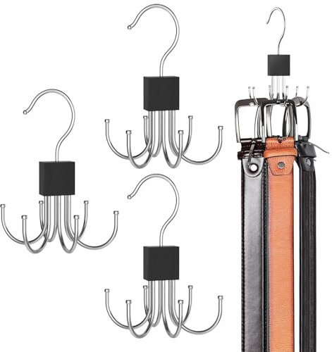 GmeDhc 3 Piezas Colgador de Cinturones con 6 Ganchos, Colgador de Cinturones de Madera Metálica, para Guardar Cinturones, para Corbatas, Bufandas, Sombreros