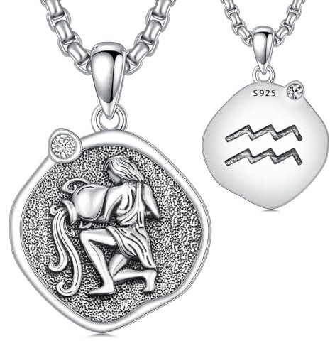 ROMANTICWORK Colliers 12 Constellations en Argent Sterling 925 Pendentif Signe du Zodiaque Verseau Bijoux Astrologie Horoscope Cadeau Anniversaire pour Hommes Femmes